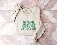 Beer Me I’m Irish-Ish Embroidered Sweatshirt, St Patrick’s Day Hoodie, St Patty’s Shirt, Green Beer Long Sleeve Shirt, Funny Irish Gift