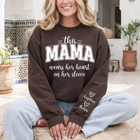 This Mama Wears Her Heart on Her Sleeve Sweatshirt, Grandma Nana Mom Tee, Custom Kids Names, Mama Heart, Mother’s Day Gifts, Front Sleeve