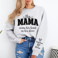 This Mama Wears Her Heart on Her Sleeve Sweatshirt, Grandma Nana Mom Tee, Custom Kids Names, Mama Heart, Mother’s Day Gifts, Front Sleeve