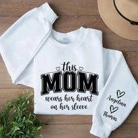 This Mama Wears Her Heart on Her Sleeve Sweatshirt, Grandma Nana Mom Tee, Custom Kids Names, Mama Heart, Mother’s Day Gifts, Front Sleeve