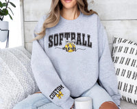 Personalized Softball Mom Sweatshirt, Custom Softball Mom Shirt, Softball Name and Number Sweatshirt, Front Sleeve