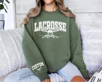 Personalized Lacrosse Mom Sweatshirt, Custom Lacrosse Mom Shirt, Lacrosse Name Sweatshirt, Front Sleeve