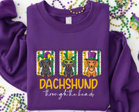 Mardi Gras Dachshund Sweatshirt, Carnival Dog Mom Shirt, Dachshund Through the Beads Sweatshirt