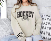 Personalized Hockey Mom Sweatshirt, Custom Name and Number Shirt, Hockey Sports Mom Sweatshirt, Front Sleeve
