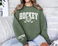 Personalized Hockey Mom Sweatshirt, Custom Name and Number Shirt, Hockey Sports Mom Sweatshirt, Front Sleeve