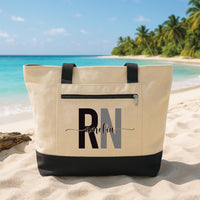 RN Nurse Tote Bag with Zipper, Personalized Nurse Name Bag, Medical Tote, Custom RN Gift, Nurse Work Bag, Nursing School Graduation