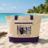 Personalized Photo Tote Bag with Zipper, Custom Picture Canvas Tote, Family Photo Bag, Photo Gift for Mom Dad, Beach Travel Tote