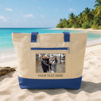 Personalized Photo Tote Bag with Zipper, Custom Picture Canvas Tote, Family Photo Bag, Photo Gift for Mom Dad, Beach Travel Tote