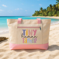 Tiny Human Tamer Zipper Tote Bag, Funny Teacher Tote Bag, Canvas Zipper Tote, Teacher Appreciation Gift, Classroom Mom Life Bag