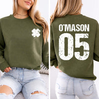 Custom Irish Sweatshirt, Personalized Name and Jersey Number Shirt, Shamrock St Patrick’s Day Sweatshirt, Front Back