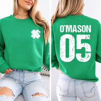 Custom Irish Sweatshirt, Personalized Name and Jersey Number Shirt, Shamrock St Patrick’s Day Sweatshirt, Front Back