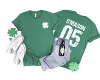Custom Irish Shirt, Personalized Name and Jersey Number Shirt, Shamrock St Patrick’s Day Tee, Front Back
