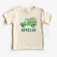 Custom Name St Patrick’s Day Truck Shirt, Personalized Saint Patty’s Shirt, Shamrock Truck Kids Tee, Boys Irish Truck Shirt, Unisex Kids Tee