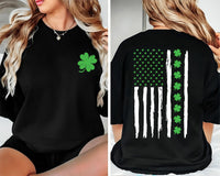 St. Patrick’s Day American Flag Shirt, Irish USA Flag Shirt, Patriotic Shamrock Tee, Front Back