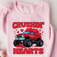 Crushin Hearts Sweatshirt, Valentine Monster Truck Shirt, Cute Truck Love Sweatshirt