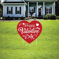 Happy Valentine’s Day Yard Sign, Red Heart Outdoor Lawn Decoration, Romantic Valentine Garden Sign with Stakes, Love Holiday Decor
