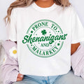Prone To Shenanigans And Malarkey Shirt, Shamrock St Patrick’s Day Shirt, Funny Irish Tee