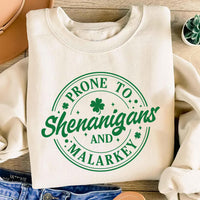 Prone To Shenanigans And Malarkey Sweatshirt, Shamrock St Patrick’s Day Shirt, Funny Irish Sweatshirt