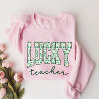 St. Patrick’s Day Lucky Teacher Sweatshirt, St. Patty’s Day Teacher Tee, Lucky Green Shamrock Sweatshirt