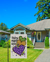 Happy Mardi Gras Garden Flag, Festive Mardi Gras Heart Yard Flag Decor, New Orleans Carnival Outdoor Decoration, Fat Tuesday Parade Flag