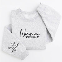 Embroidered Grandma Sweatshirt, Custom Grandma Est Hoodie, Nana, Mimi, Gigi Long Sleeve Shirt, Pregnancy Announcement & Mother’s Day Gift