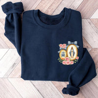 Virgin Mary Crewneck Sweatshirt, Miraculous Medal Catholic Shirt, Floral Catholic Sweatshirt