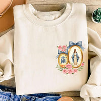 Virgin Mary Crewneck Sweatshirt, Miraculous Medal Catholic Shirt, Floral Catholic Sweatshirt