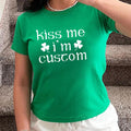 Kiss Me I’m Custom Crop Top Shirt, St Patrick’s Day Cropped Tee, Personalized Irish Shirt, Shamrock Lucky Green Party Outfit