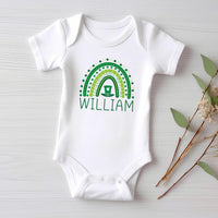 St. Patrick’s Day Baby Name Bodysuit, Personalized Rainbow Shamrock Shirt, St Patricks Day Rainbow Name Tee, Cute Irish Baby Shirt