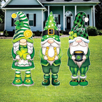 St Patricks Day Gnome Yard Sign Cutouts, Lucky Clover Lawn Decorations, St Paddy’s Outdoor Yard Signs with Stakes, Front Yard Decor