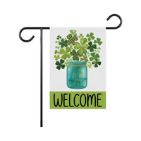 Shamrock Welcome Garden Flag, St Patricks Day Mason Jar Yard Flag, Irish Clover Outdoor Decoration, Lucky Spring Yard Sign, Welcome Flag