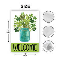 Shamrock Welcome Garden Flag, St Patricks Day Mason Jar Yard Flag, Irish Clover Outdoor Decoration, Lucky Spring Yard Sign, Welcome Flag