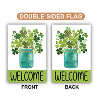 Shamrock Welcome Garden Flag, St Patricks Day Mason Jar Yard Flag, Irish Clover Outdoor Decoration, Lucky Spring Yard Sign, Welcome Flag