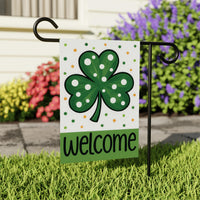 Polka Dot Shamrock Welcome Garden Flag, St Patricks Day Yard Decor, Lucky Clover Outdoor Decoration, Irish Spring Yard Sign, Welcome Flag