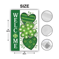 Shamrock Hearts Welcome Garden Flag, St Patricks Day Yard Decor, Irish Clover Outdoor Decoration, Lucky Spring Yard Sign, Welcome Flag