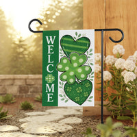 Shamrock Hearts Welcome Garden Flag, St Patricks Day Yard Decor, Irish Clover Outdoor Decoration, Lucky Spring Yard Sign, Welcome Flag
