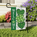 Shamrock Hearts Welcome Garden Flag, St Patricks Day Yard Decor, Irish Clover Outdoor Decoration, Lucky Spring Yard Sign, Welcome Flag