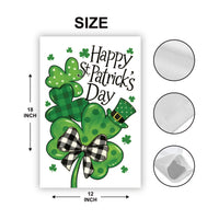 Happy St Patricks Day Shamrock Garden Flag, Plaid Clover Bow Yard Decor, Irish Spring Outdoor Decoration, Lucky Holiday Sign, St Paddys Flag