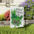 Happy St Patricks Day Shamrock Garden Flag, Plaid Clover Bow Yard Decor, Irish Spring Outdoor Decoration, Lucky Holiday Sign, St Paddys Flag