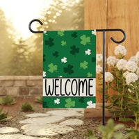 Shamrock Pattern Welcome Garden Flag, St Patricks Day Yard Decor, Irish Clover Outdoor Decoration, Lucky Green Spring Sign, Welcome Flag