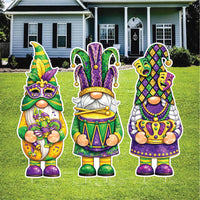 Mardi Gras Gnome Yard Sign Cutouts, Carnival Gnome Lawn Decorations, Mardi Gras Outdoor Yard Signs with Stakes, Front Yard Decor
