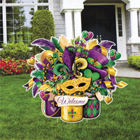 Mardi Gras Welcome Yard Sign Cutouts, Carnival Welcome Lawn Decorations, Mardi Gras Outdoor Yard Signs with Stakes, Front Yard Decor