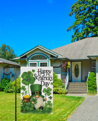 Happy St Patricks Day Gnome Garden Flag, Irish Clover Leprechaun Yard Decor, Pot of Gold Outdoor, Spring Lucky Yard Sign, St Paddys Flag