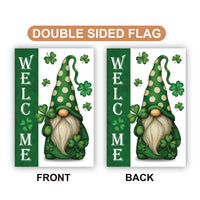 Shamrock Gnome Welcome Garden Flag, St Patricks Day Yard Decor, Irish Clover Outdoor Decoration, Lucky Spring Yard Sign, Green Gnome Flag