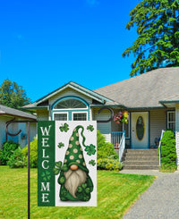 Shamrock Gnome Welcome Garden Flag, St Patricks Day Yard Decor, Irish Clover Outdoor Decoration, Lucky Spring Yard Sign, Green Gnome Flag