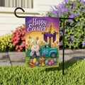Happy Easter Bunny Truck Garden Flag, Cross and Tulips Yard Decor, Farm Fresh Eggs Outdoor Decoration, Christian Easter Sign, Spring Flag