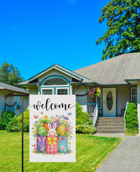 Easter Bunny Welcome Garden Flag, Mason Jar Eggs Yard Decor, Spring Flowers Outdoor Decoration, Cute Peeps Yard Sign, Happy Easter Flag