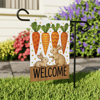 Bunny Carrot Welcome Garden Flag, Easter Rabbits Yard Decor, Spring Carrot Patch Outdoor Decoration, Cute Farmhouse Sign, Happy Easter Flag