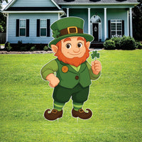 Leprechaun Yard Sign Cutouts, St Patrick’s Day Outdoor Lawn Decoration with Stakes, Shamrock Front Yard Décor for Lucky Holiday Display