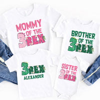 Personalized Three Rex Dinosaur Birthday Shirts, Custom Kids Tee, 3rd Birthday Gift